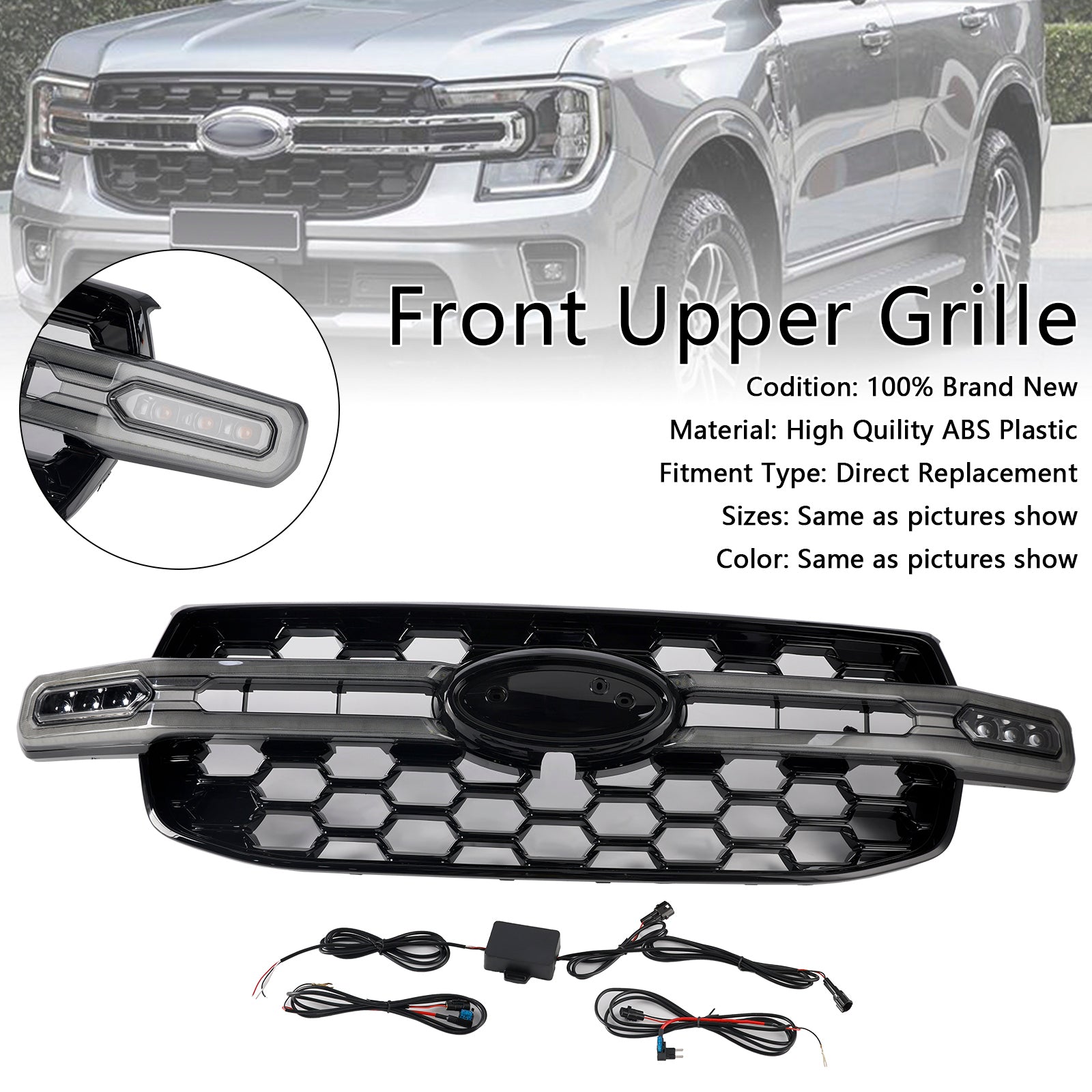 Ford Ranger Next Gen T9 2023-2024 Front Bumper Grill Black Grille W/ LED Light