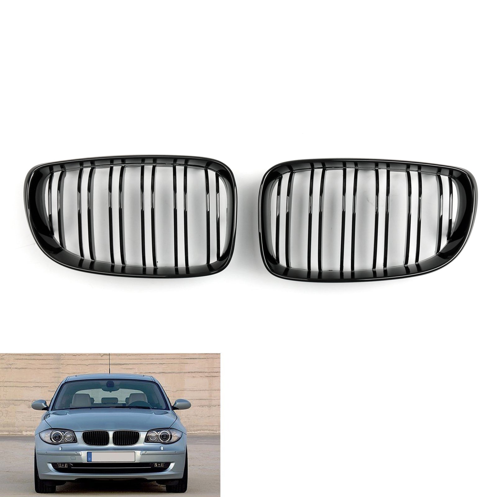 Calandre avant noire brillante pour BMW Série 1 E81 E87 E82 E88 116i/118i/128i/135i/118d/120d/123d 2008-2011