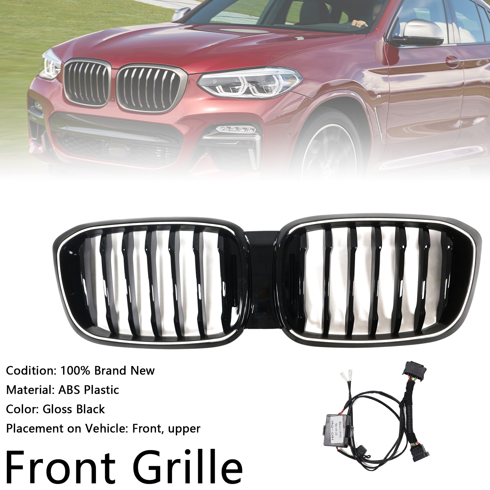 Grille de calandre avant en maille noire brillante pour BMW X4 G02 X3 G01 G08 2018-2021