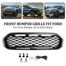 Ford Ranger 2019-2023 Grille de pare-chocs avant Raptor/Nid d'abeille/Grille noire de style maille avec 3 lumières LED blanches-4