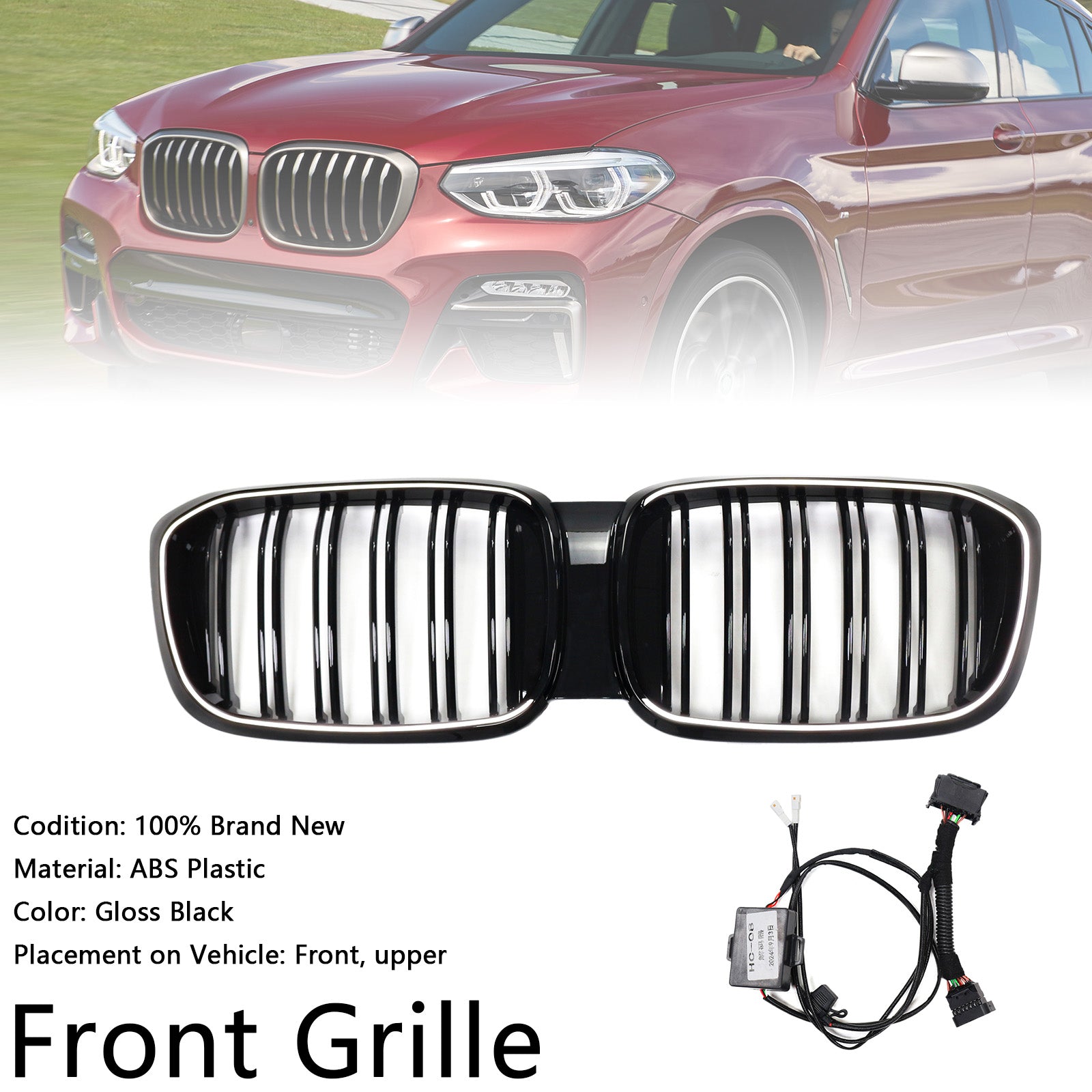 Rejilla de malla de riñón delantera compatible con BMW X4 G02 X3 G01 G08 2018-2021 Pre LCI