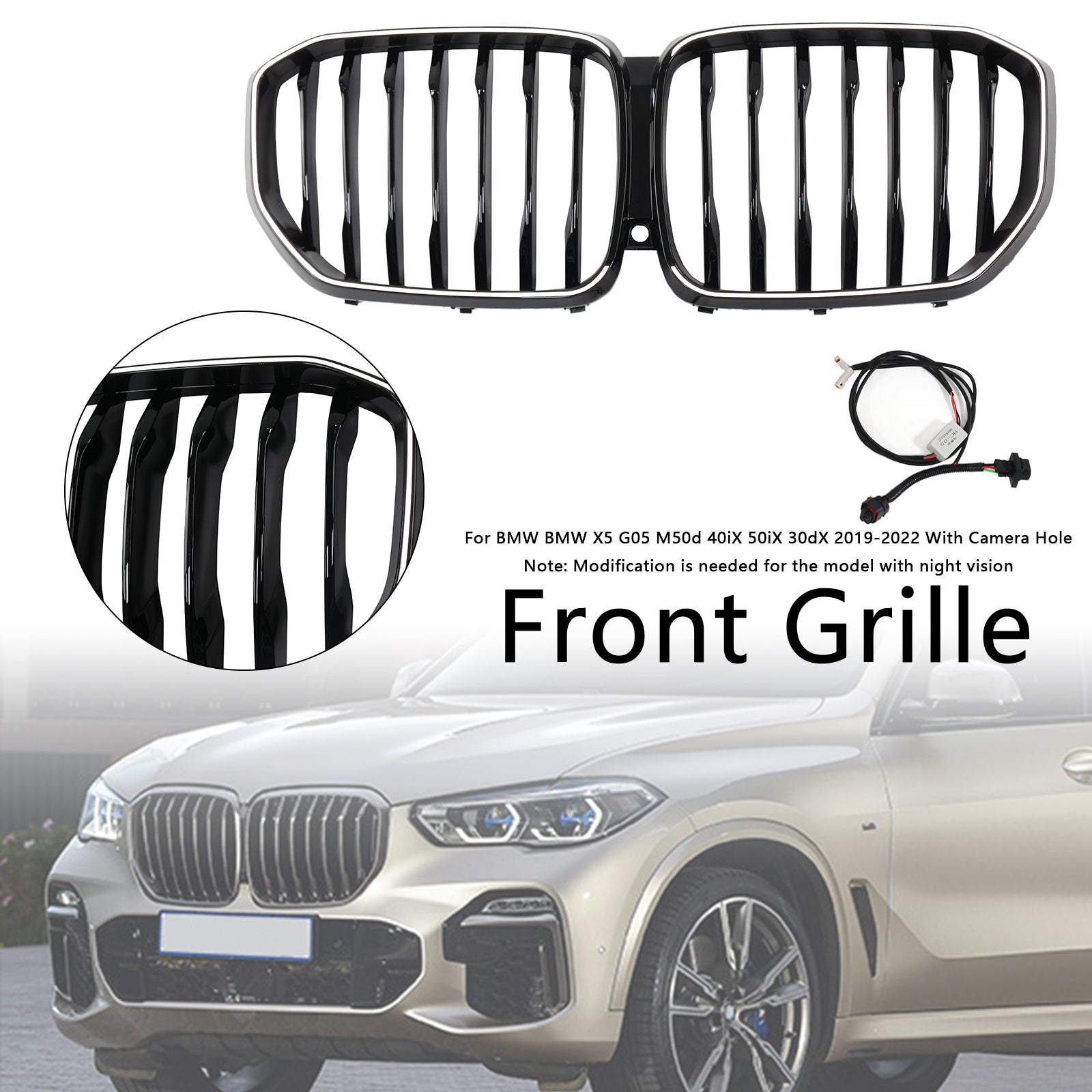 Gloss Black Front Kidney Grille Fit BMW X5 G05 2019-2022 M-Performance