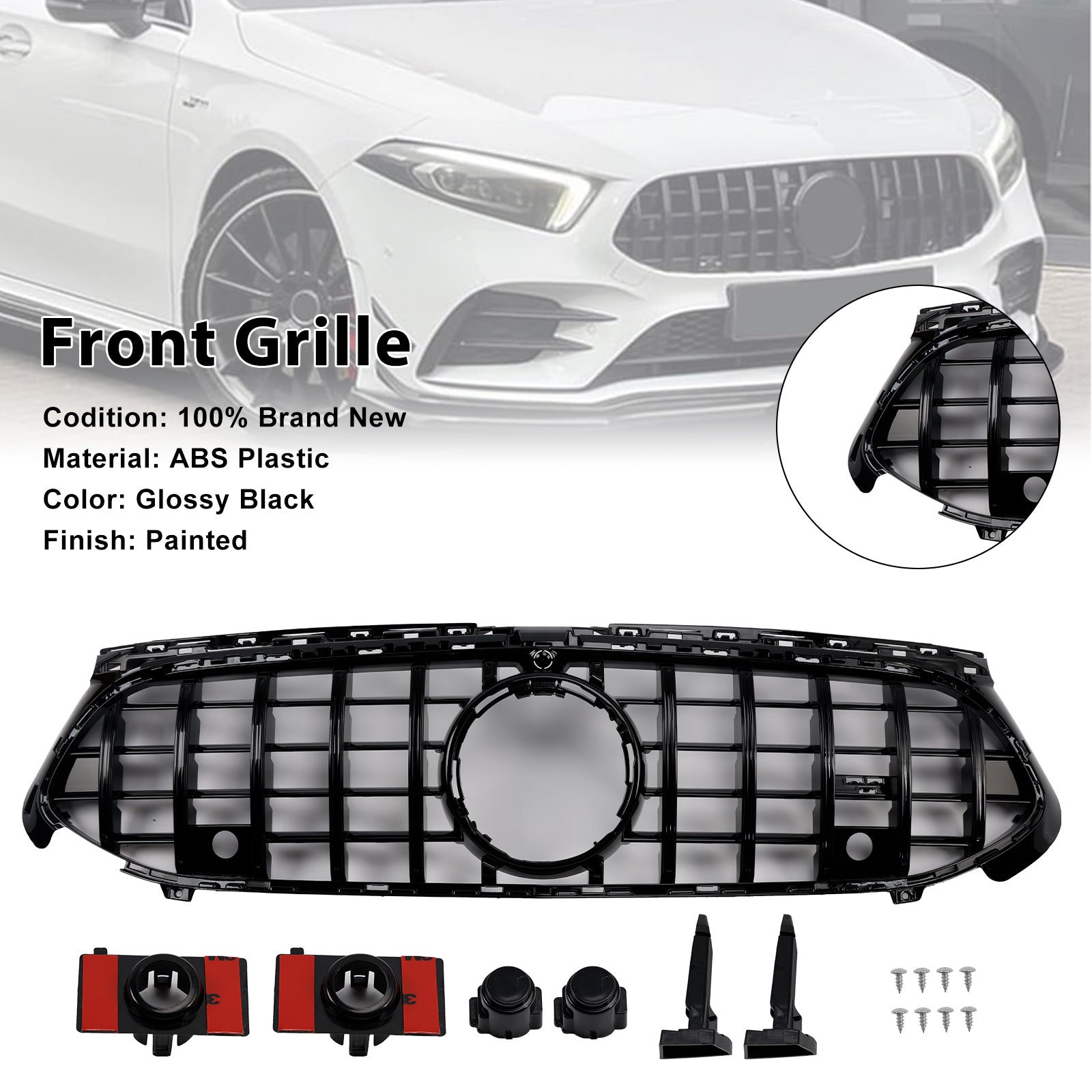 Mercedes Benz Classe A W177 Griglia paraurti anteriore nera lucida stile GTR 2023-2025
