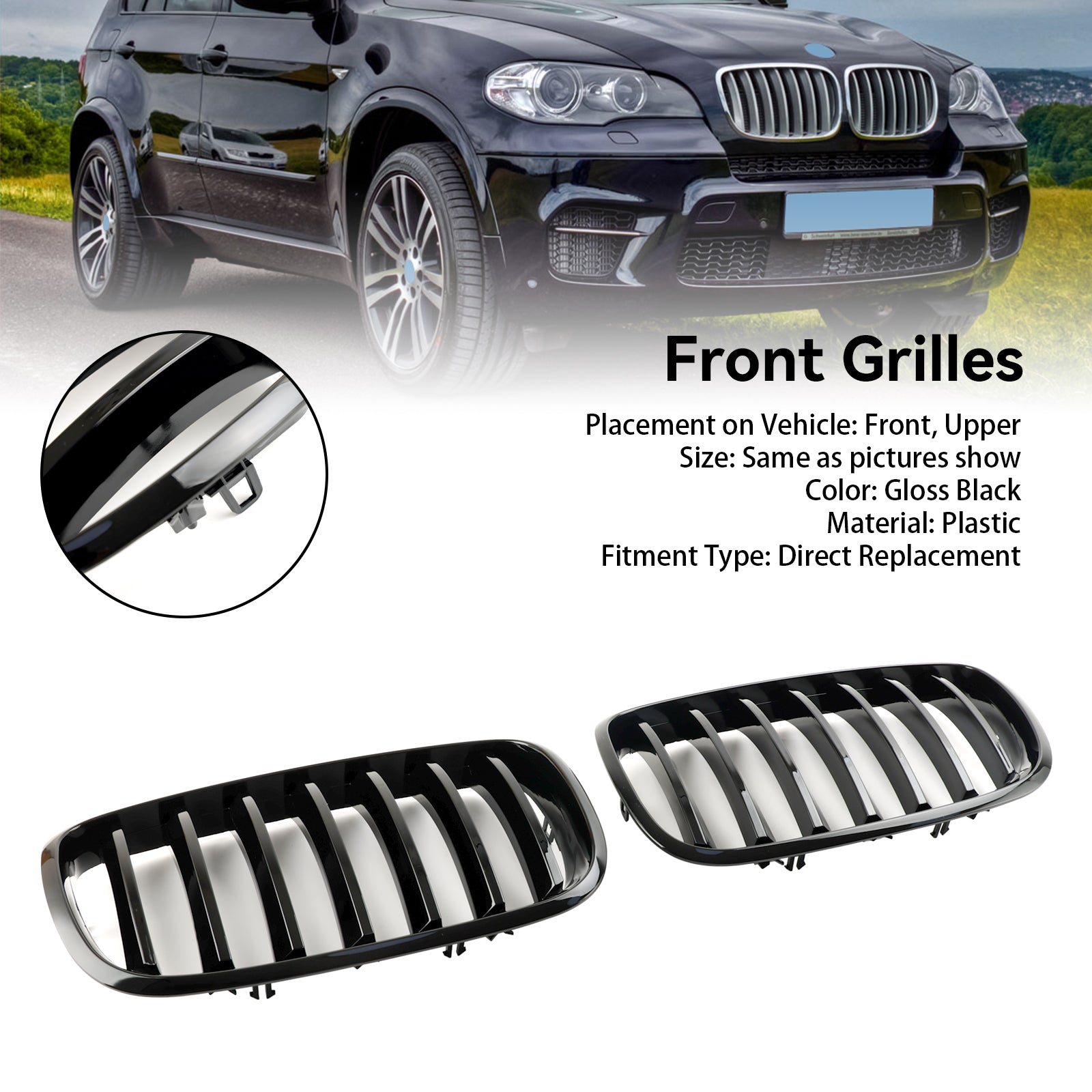 Calandre Avant Noire Argent En ABS Premium Compatible BMW X5 E70 X6 E71 2007-2013 - OE 51137157687 51137157688 51137185223
