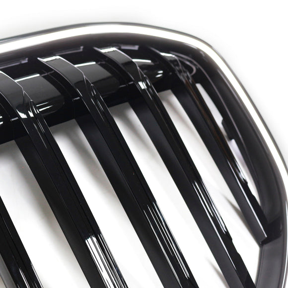 Grade dianteira preta brilhante de ripa única adequada para BMW Série 7 G11 G12 2019-2022