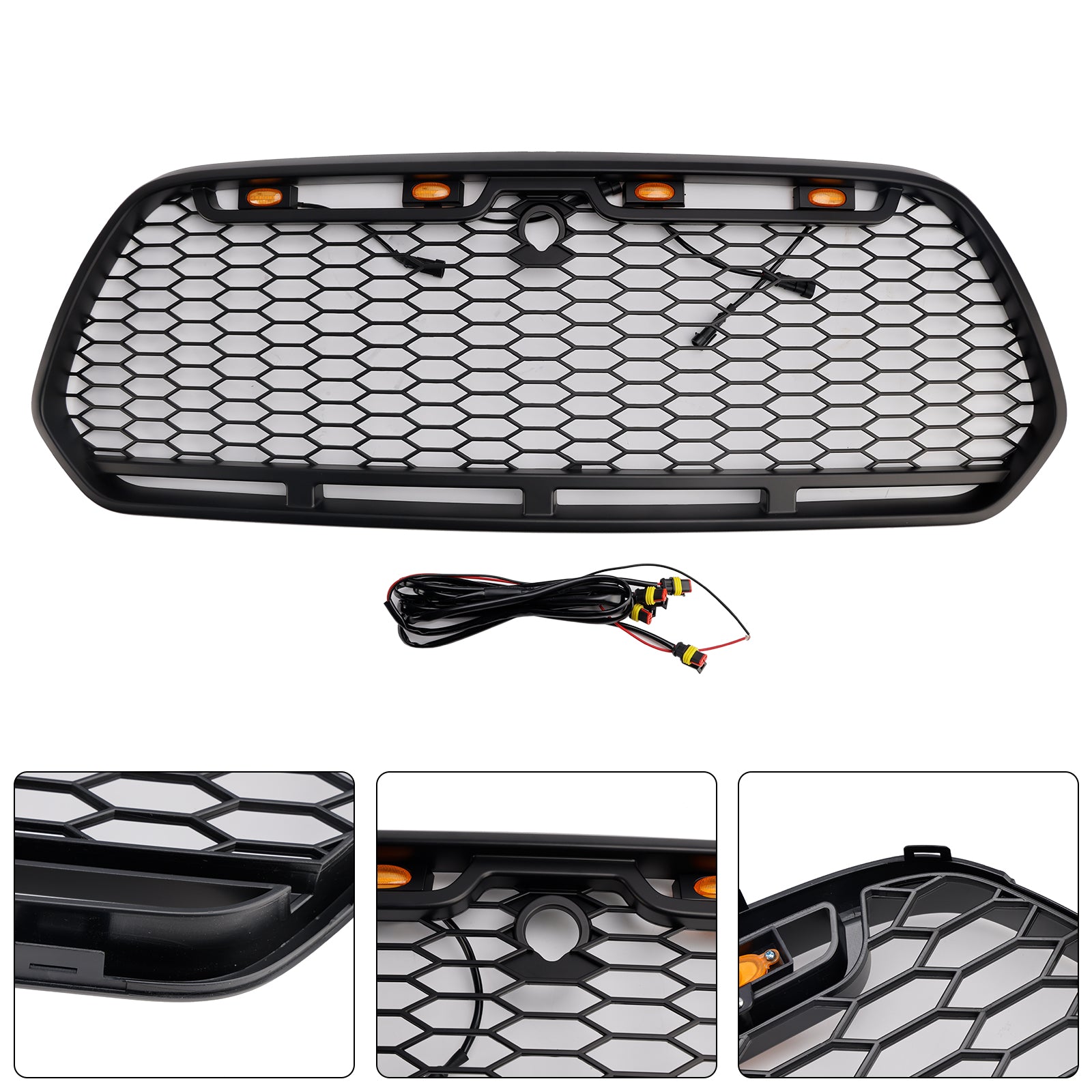 Grille de radiateur d'admission d'air de pare-chocs avant en nid d'abeille noir mat avec éclairage LED pour Ford Transit MK8 2015 2016 2017 2018 2019