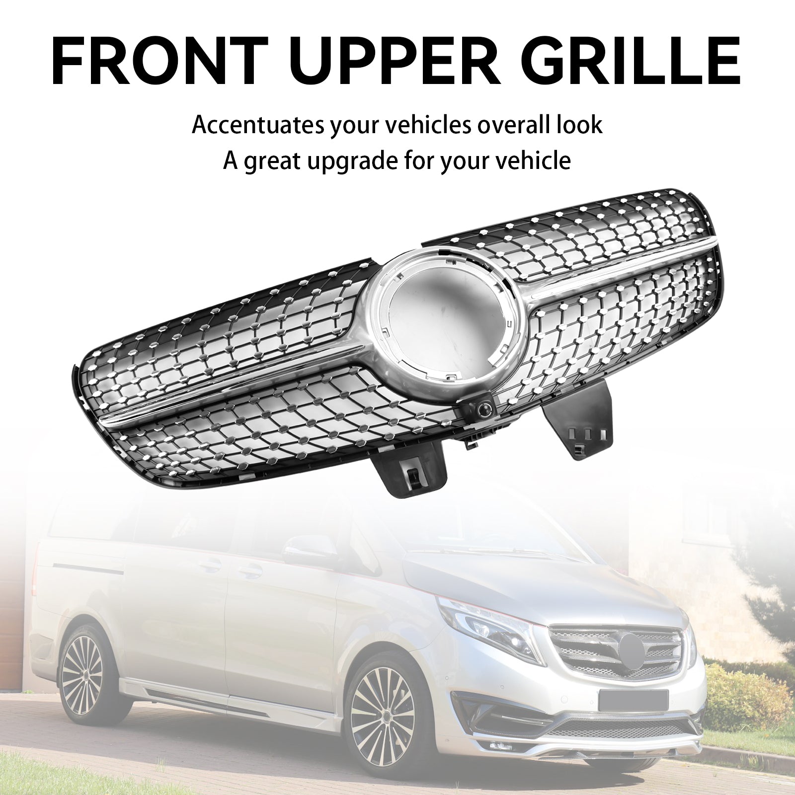 Grille de remplacement supérieure avant en diamant pour Mercedes Benz Classe V W447 V220d/250d/300d/250 2019.4-2023