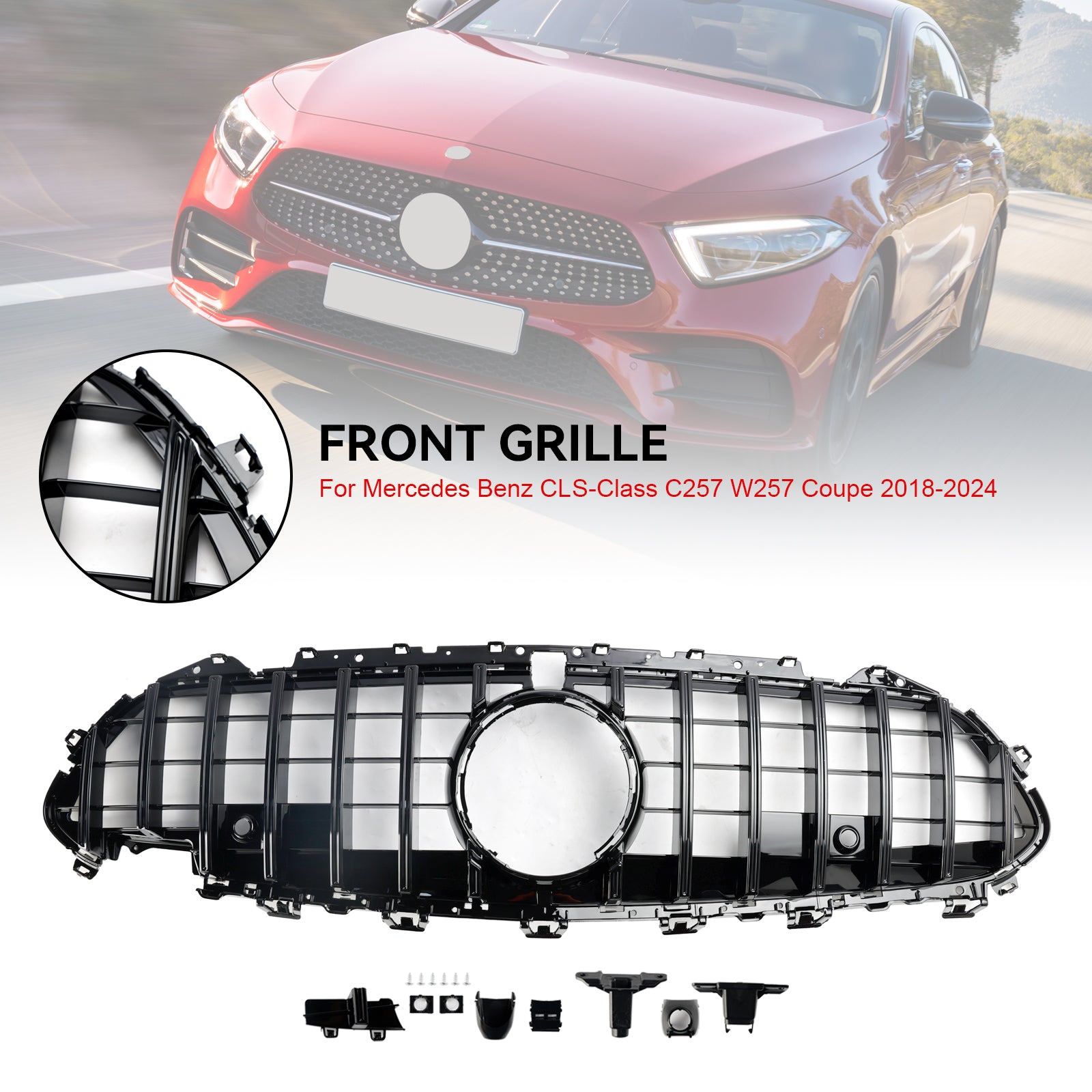 Mercedes Benz CLS-Class C257 CLS300/400/350/450/53 2018-2024 Front Bumper Grill Black/Chrome GT Style Grille