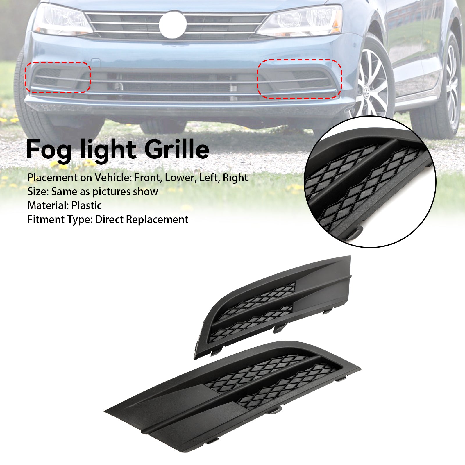 VW Jetta 2015-2018 Pair Fog Lamp Cover Grille Grill 5C6853665H9B9 5C6853666G9B9 VW1038135 Generic