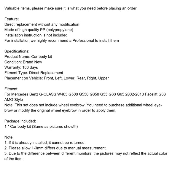 Bodykit Bumper Fit Mercedes W463 G550 G500 2002-18 Facelift G63 AMG Stijl