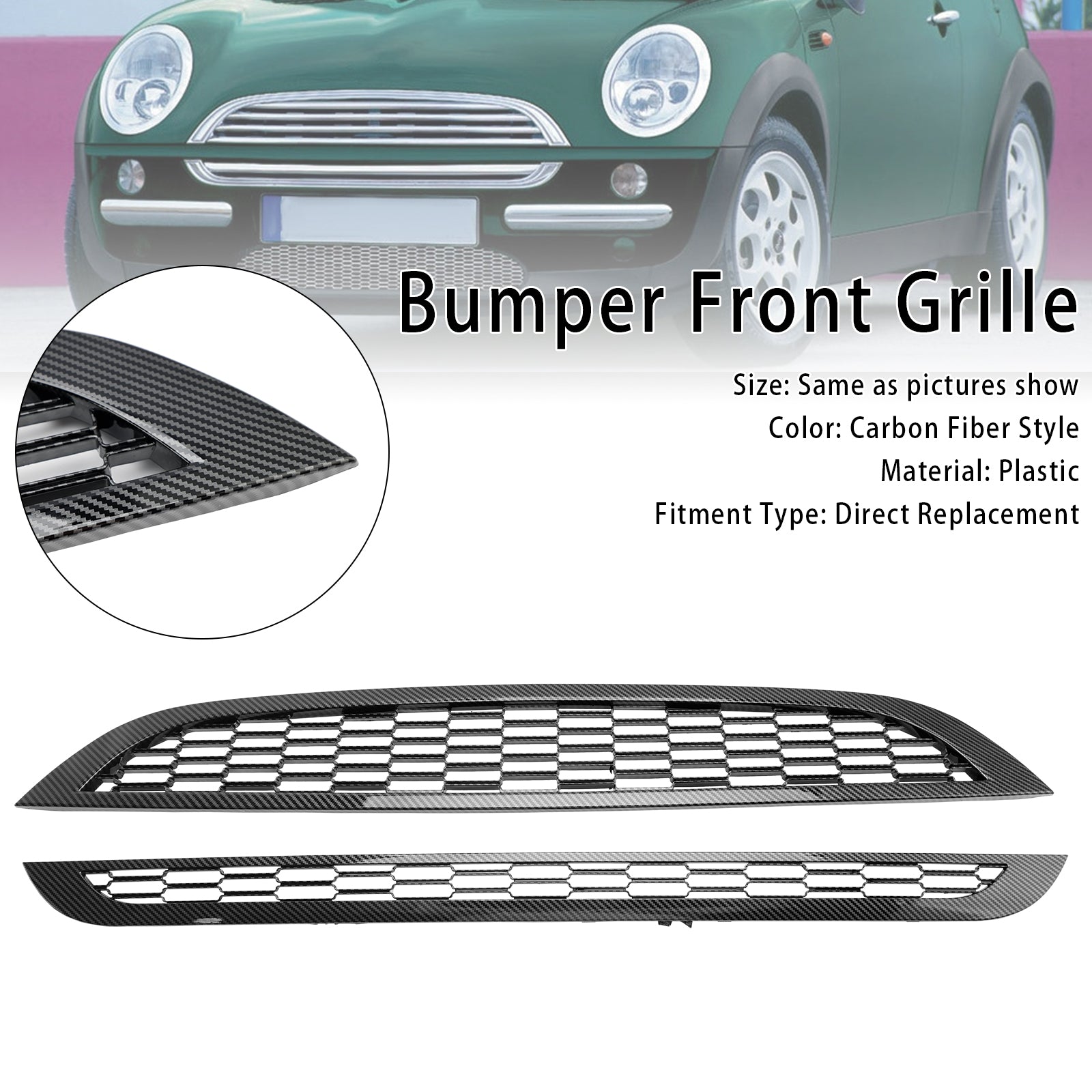 Mini Cooper R50 R52 R53 2002-2006 2PCS Honeycomb Mesh Front Grille Black Replacement Grill