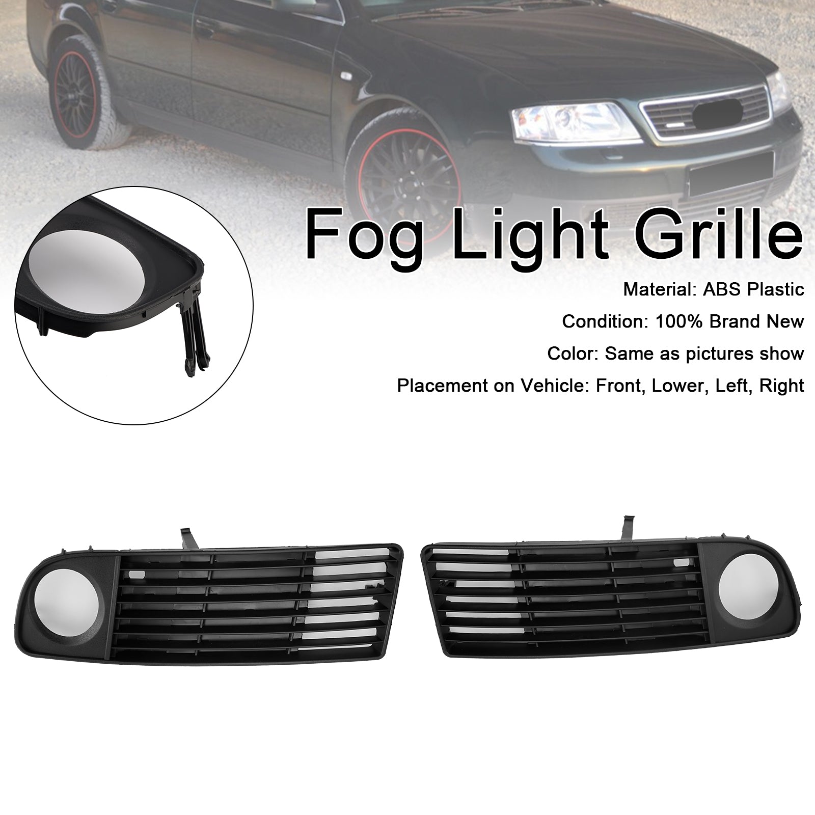 2PCS Front Lower Bumper Fog Light Cover Grille Fit Audi A6 C5 1998-2001