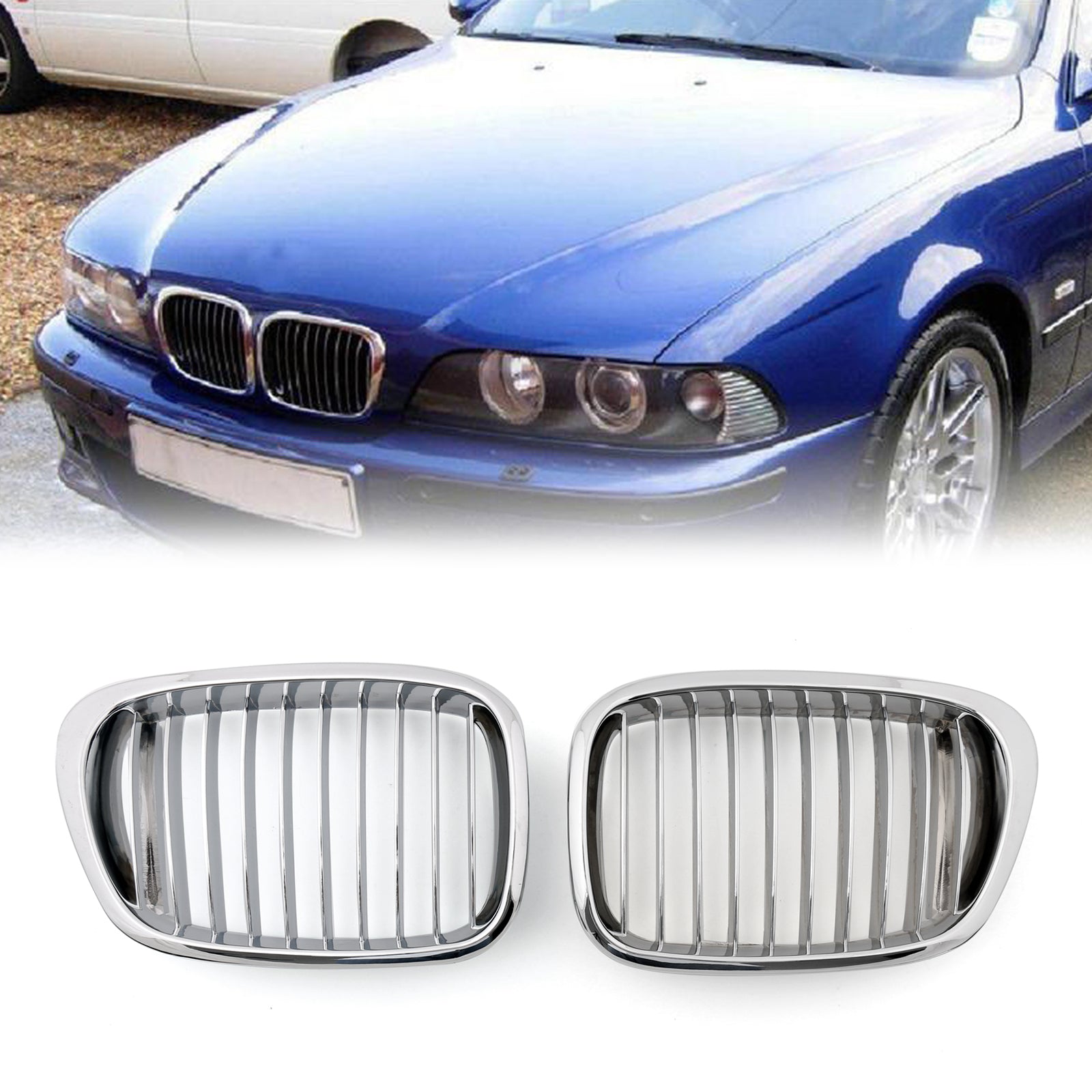 1999-2003 BMW E39 5 Series 528i/530i/540i/M5 Chrome Front Kidney Grill Mesh Grille