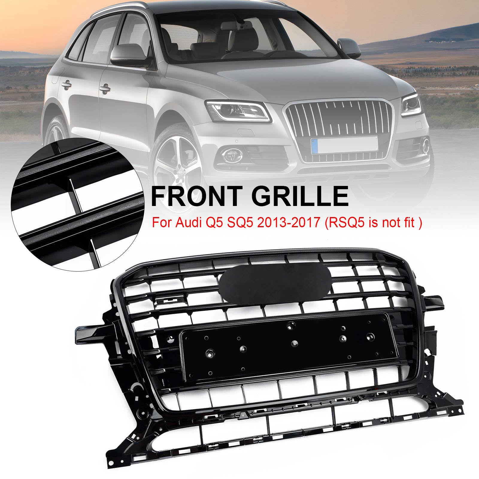 Parrilla deportiva hexagonal de malla de panal de abeja negra estilo RSQ5 para Audi Q5 SQ5 2013-2017