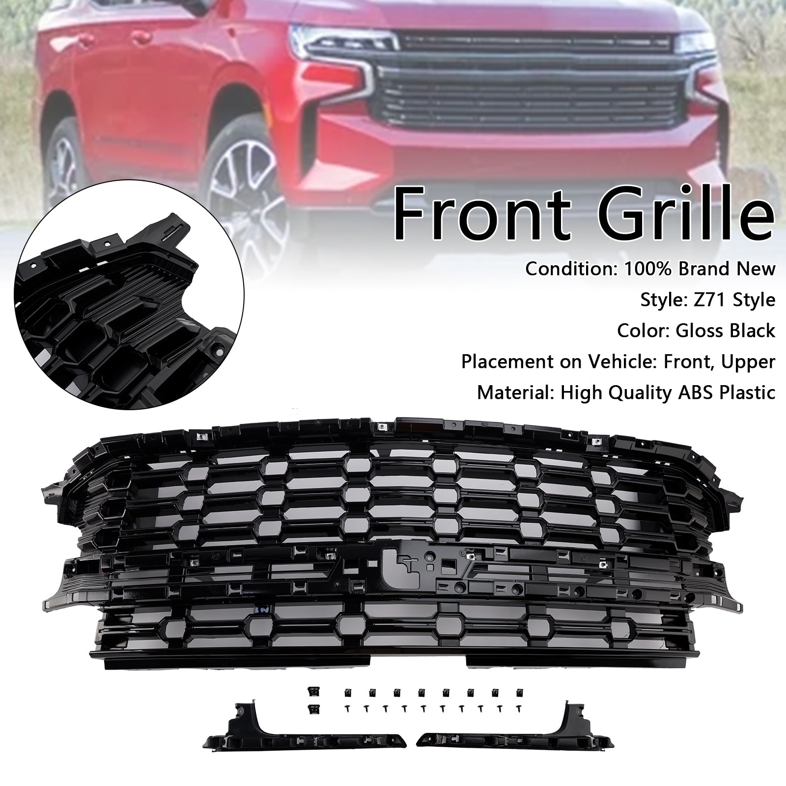 Z71-Look Front Bumper Grille Fit Chevrolet Tahoe/Suburban 2021-2024 Black