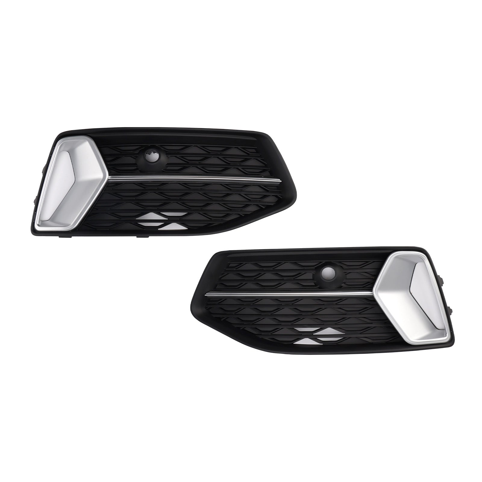 Audi A6 C8 2018-2024 2PCS Front Bumper Grille Grill Fog Light Black Chrome Cover