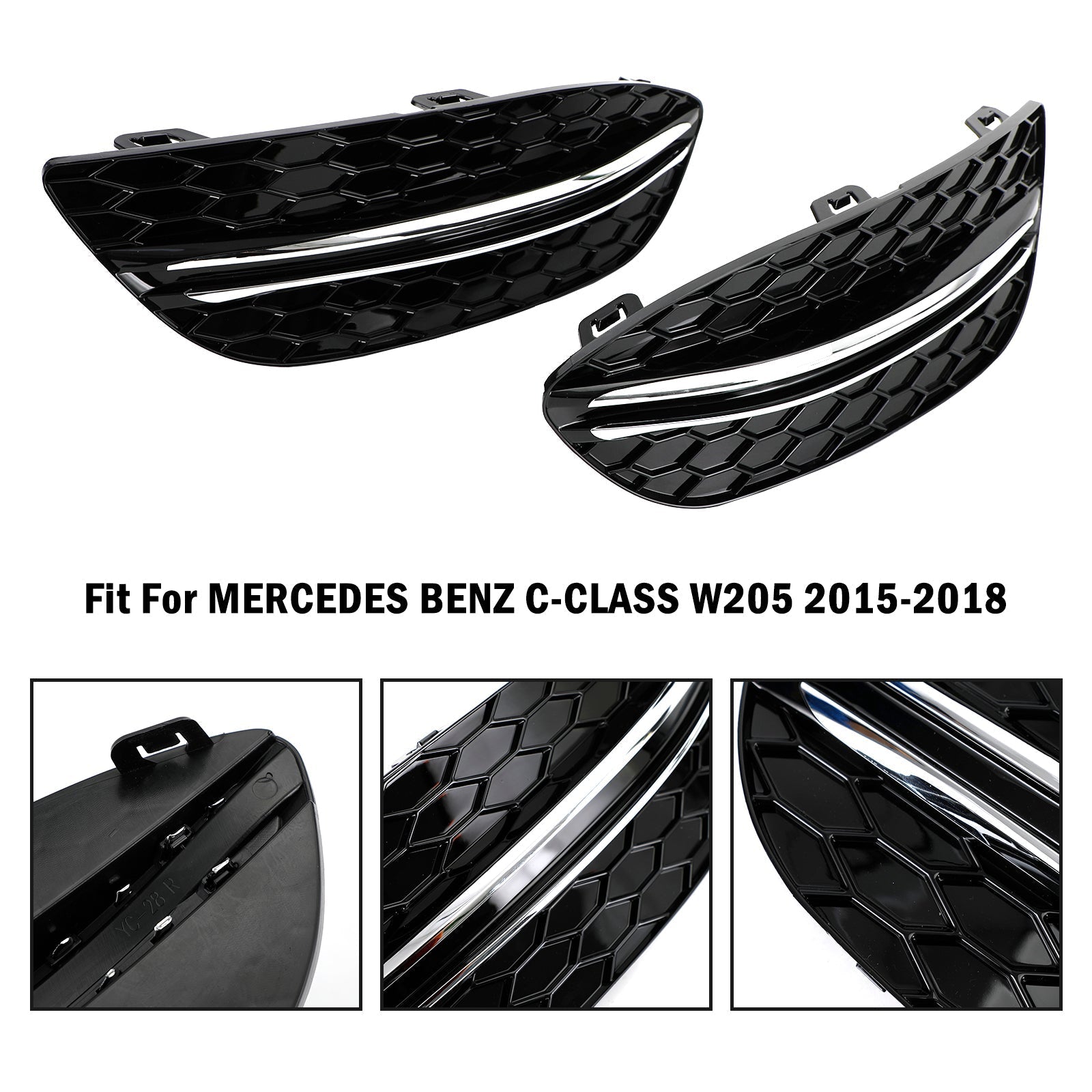 Mercedes Benz 2015-2018 C-Class W205 Base Sedan 2058850723 Honeycomb Front Fog Light Cover