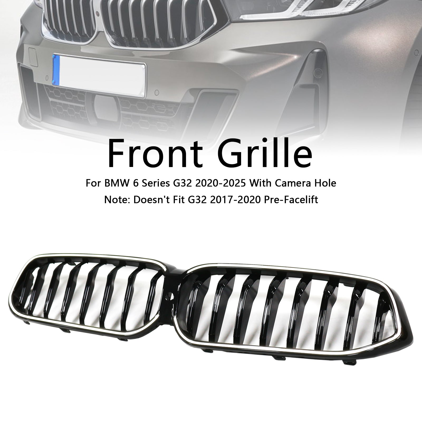 Glossy Black Front Kidney Grill Grille Fit BMW 6 Series G32 2020-2025