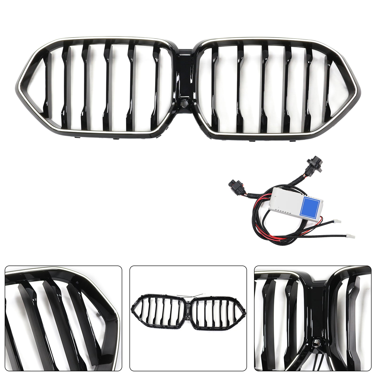 Black Front Bumper Grille Grill Fit BMW X6 G06 M50i 2020-2022 W/Camera Hole