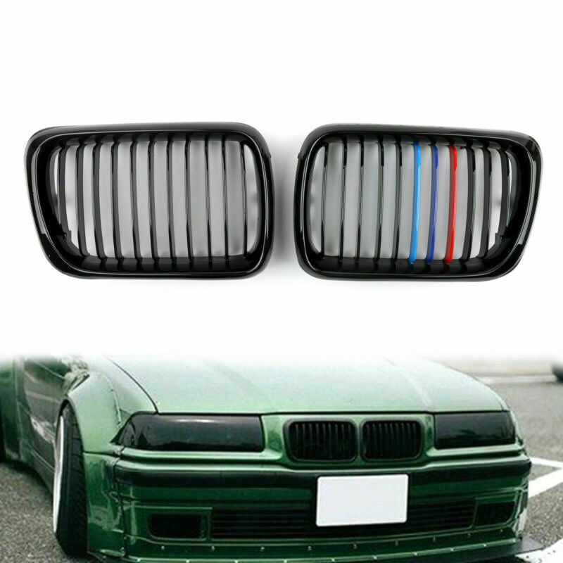 Reemplazo de rejilla delantera de riñón color M en negro brillante para BMW Serie 3 E36 M3 1997-1999, genérica