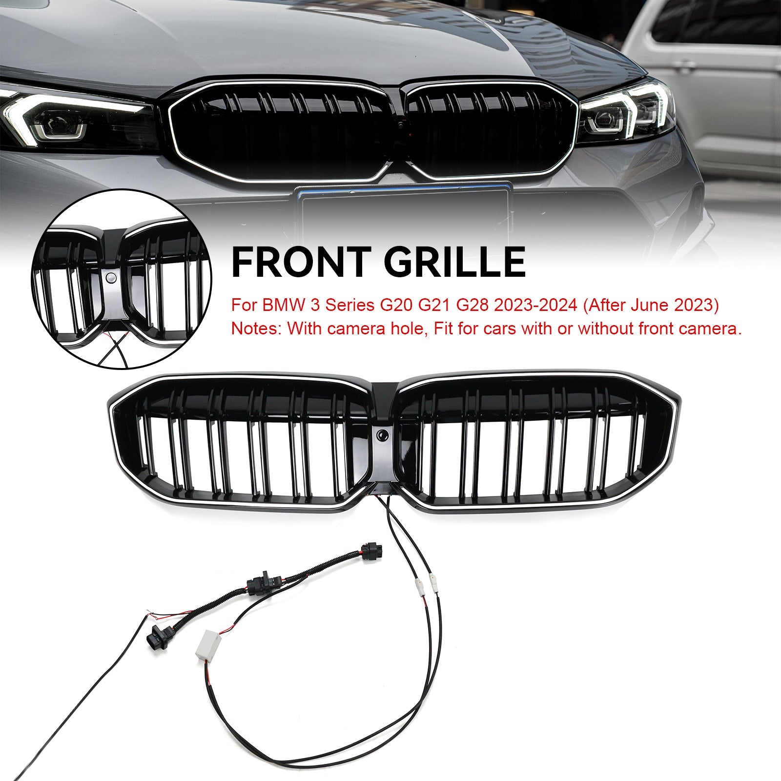 BMW 2023-2024 3 Series G20 G21 320i/330i/M340i/318i/320d Front Kidney Grille Double Line Black Grill