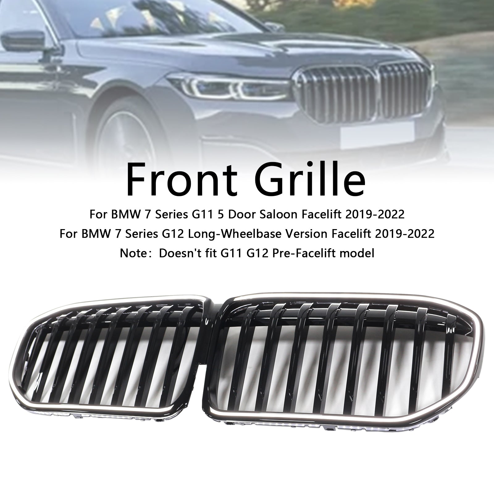 Grille de calandre avant noire brillante à lamelles simples pour BMW Série 7 G11 G12 2019-2022