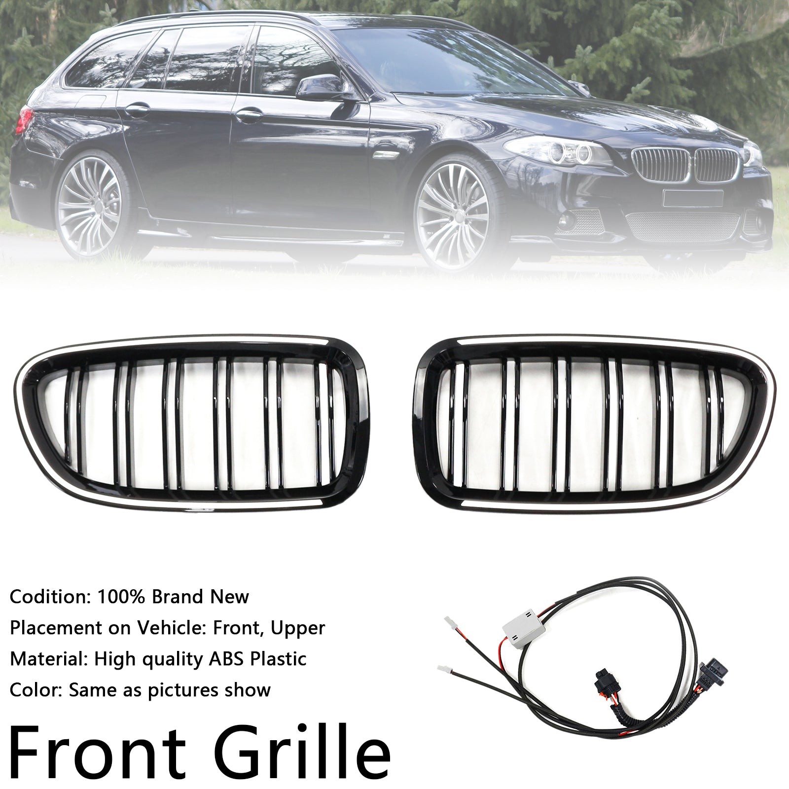 Kidney Bumper Grille Grill Fit BMW 5 Series F10 F11 2010-2016 Gloss Black