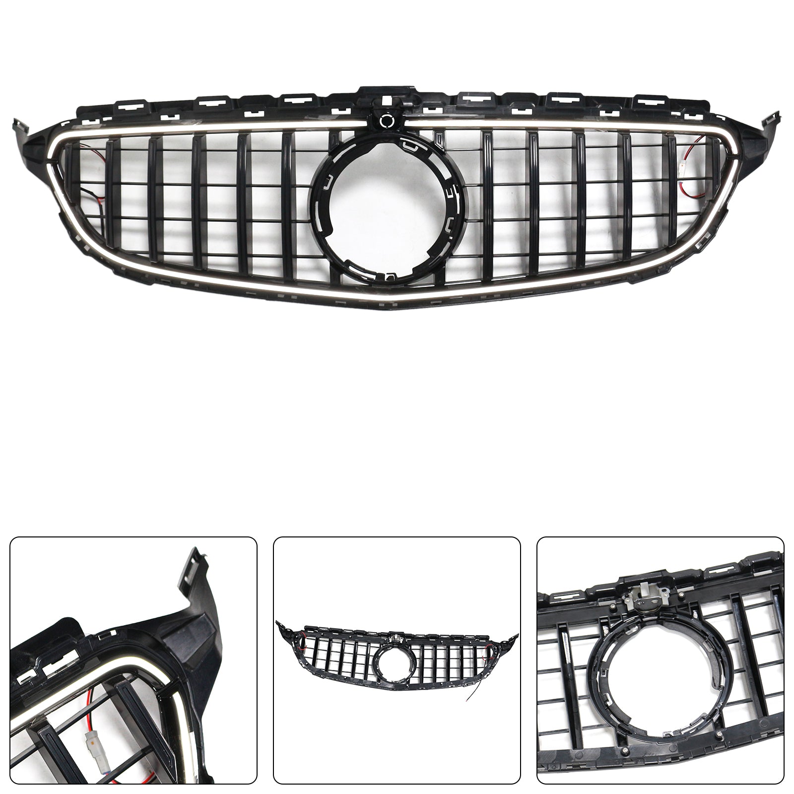 Grille de calandre Panamericana Mercedes Benz Classe C W205 GTR 2015-2021 Pare-chocs avant Grille noire / chromée avec bande lumineuse LED