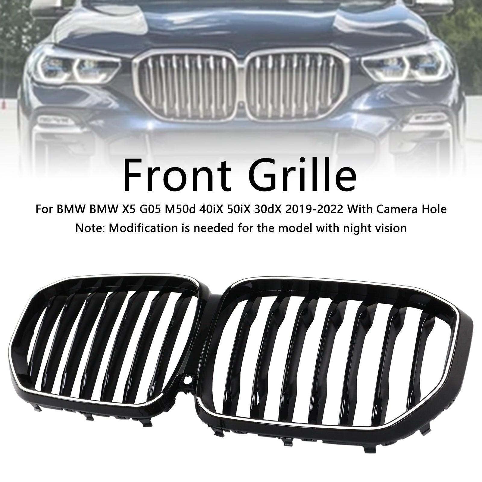 Gloss Black Front Kidney Grille Fit BMW X5 G05 2019-2022 M-Performance