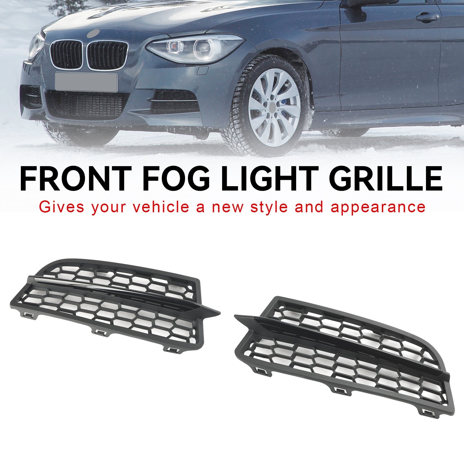 BMW 2011-2015 1-Series F20 F21 M 2PCS Front Bumper Fog Light Cover Bezel Grill Grille