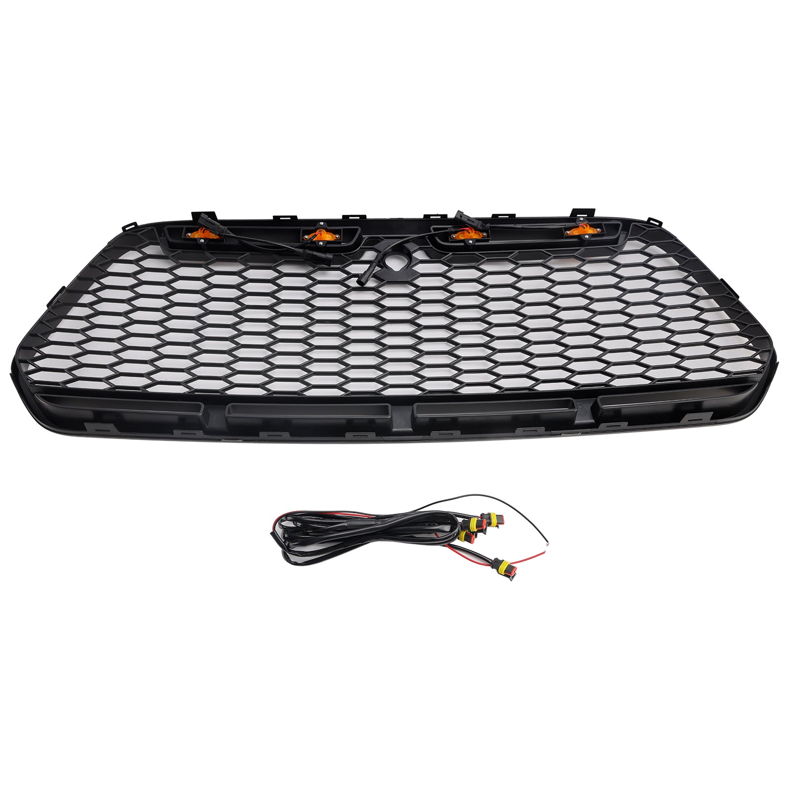 Ford Transit MK8 2015 2016 2017 2018 2019 Matt Black Honeycomb Style Grill Front Bumper Air Intake Radiator Grille W/ LED Light