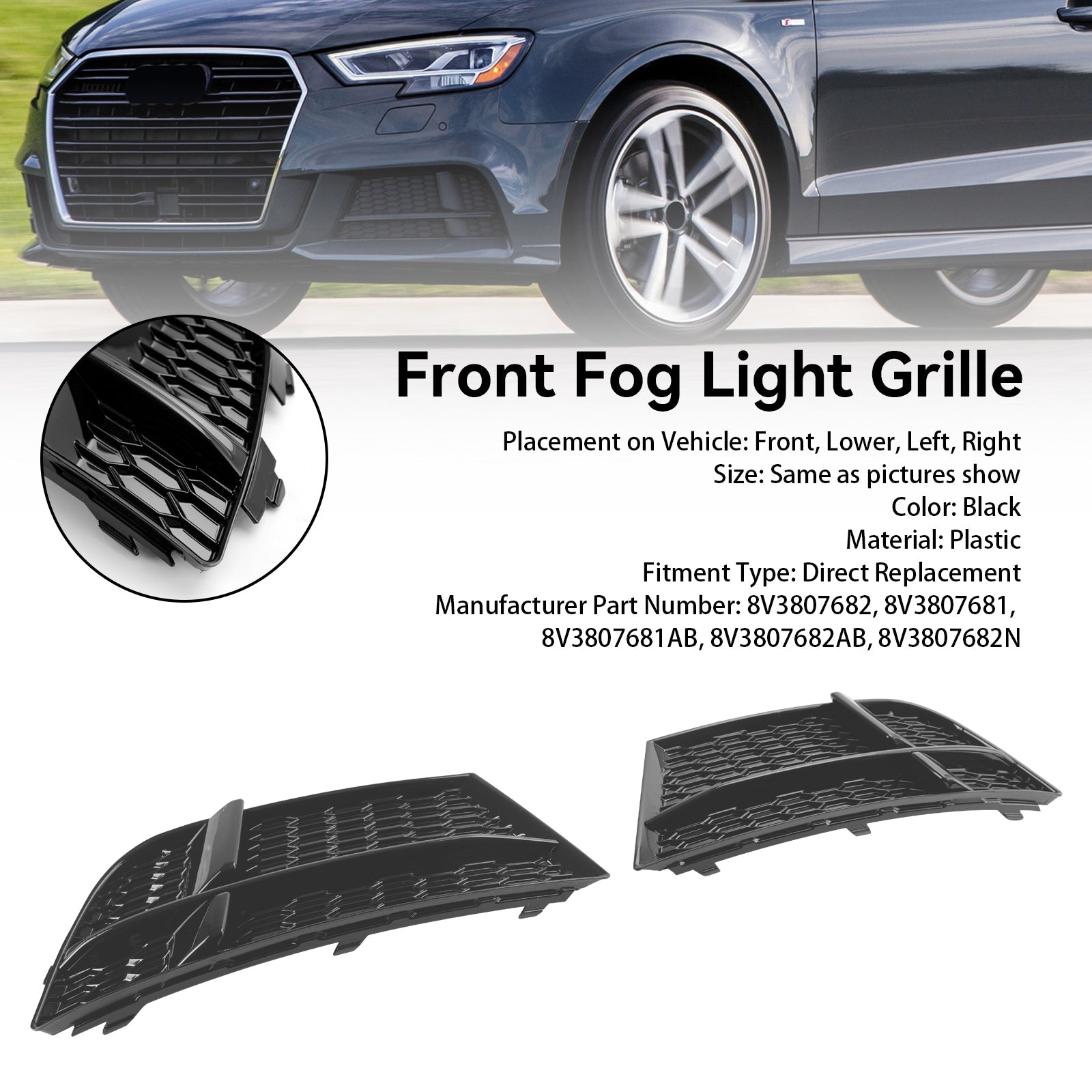 Audi A3 8V S-Line Sedan/Sportback/Convertible 2016.05-2020 Front Fog Light Cover Bezel Grille