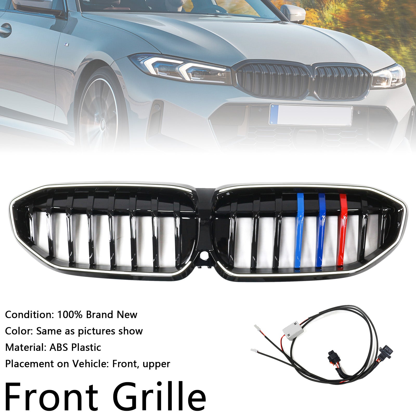 Black Kidney Grille Grill 51138072085 Fit BMW 3 Series G20 2019-2022 M-Style