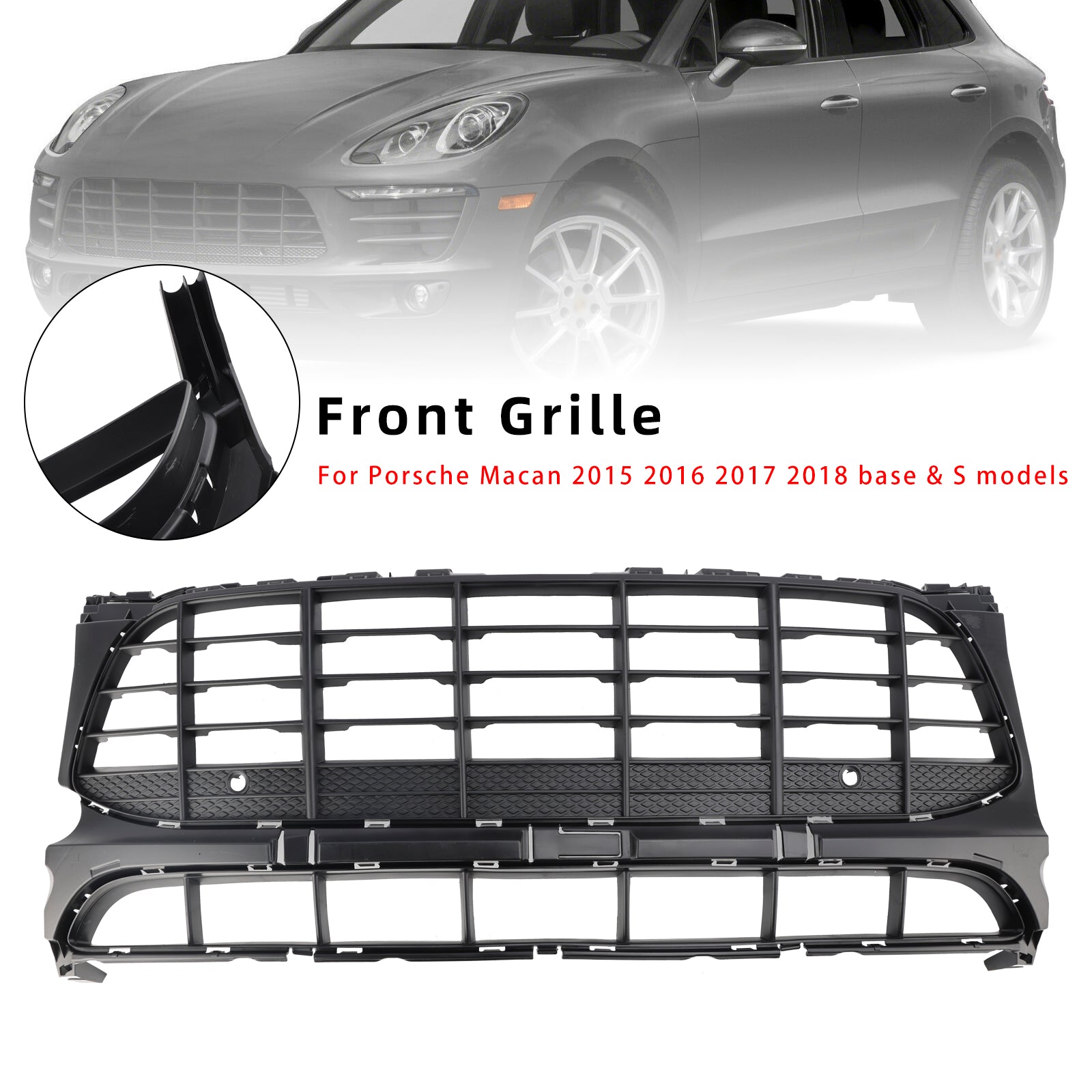 Grille de pare-chocs avant en maille noire pour Porsche Macan Base / S 2015-2018 95B807683H1E0 95B807683K1E0