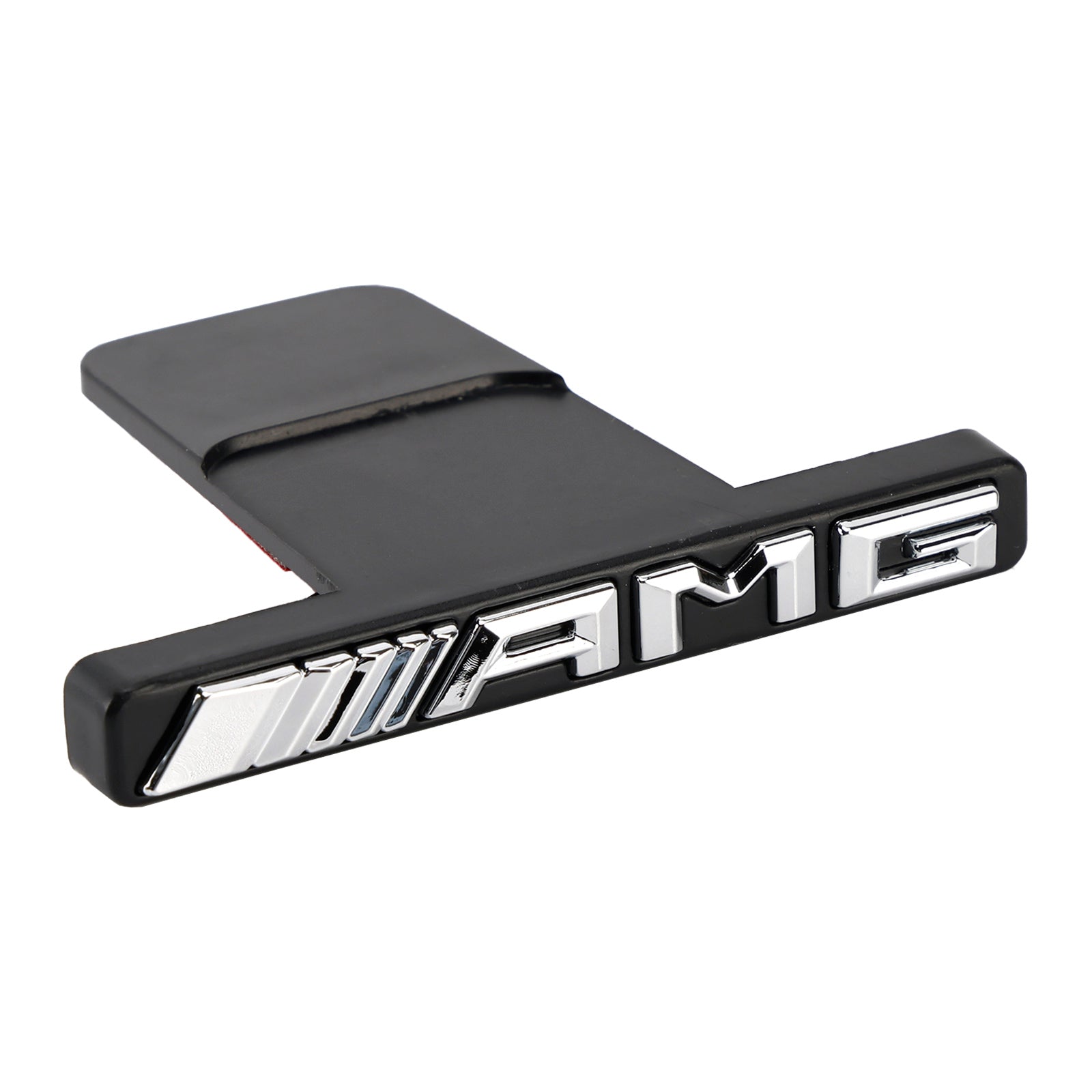 Emblema de parrilla AMG con franja vertical delantera para Mercedes-Benz, cromado, rojo y negro.