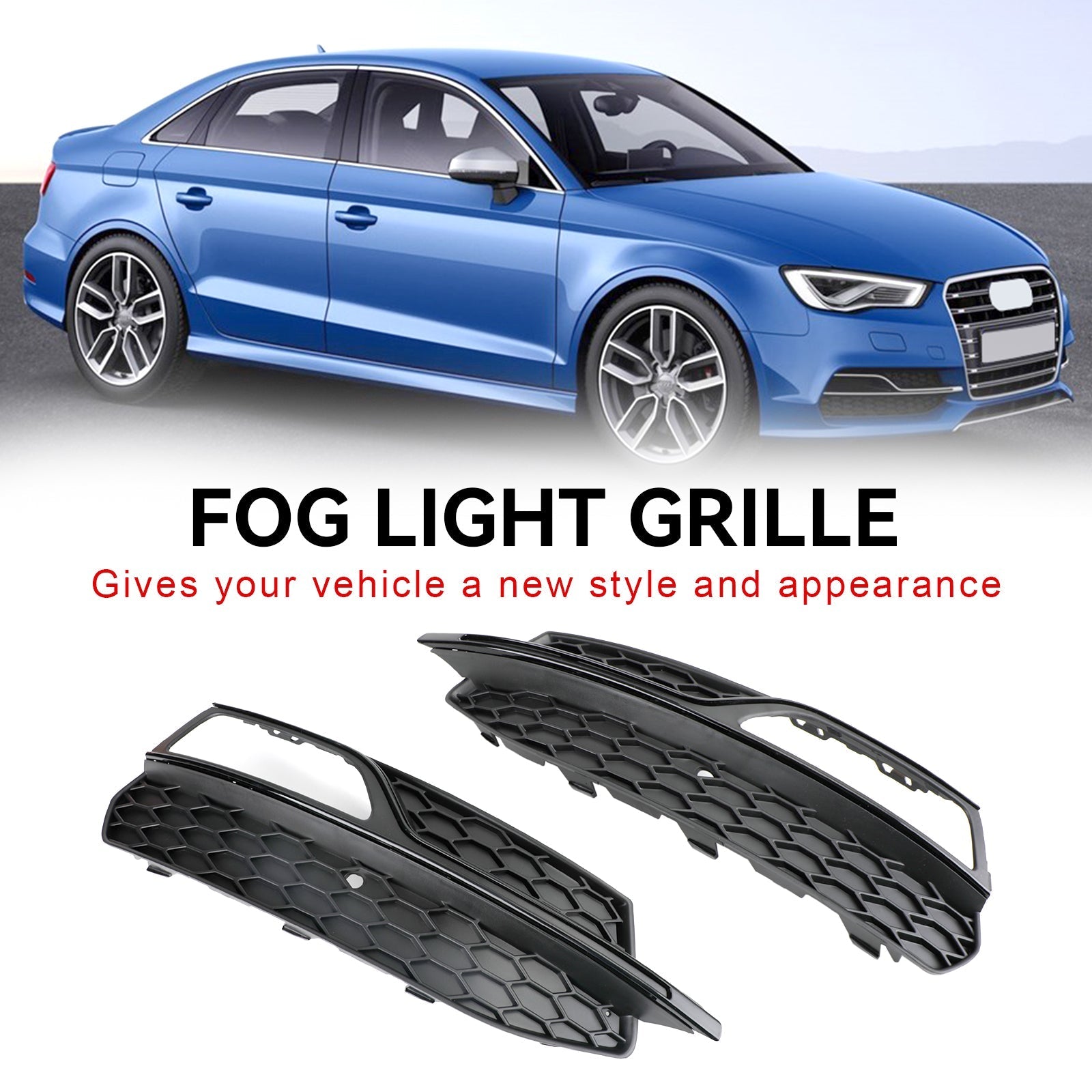 Grille de protection de phare antibrouillard inférieure de pare-chocs de remplacement de grille en nid d'abeille pour Audi A3 S-Line / S3 2013-2016 8V3807681G 8V3807682G