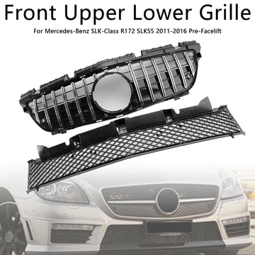 Chrome Front Upper Lower Grille Fit Mercedes SLK-Klasse R172 SLK55 2011-2016 - 0