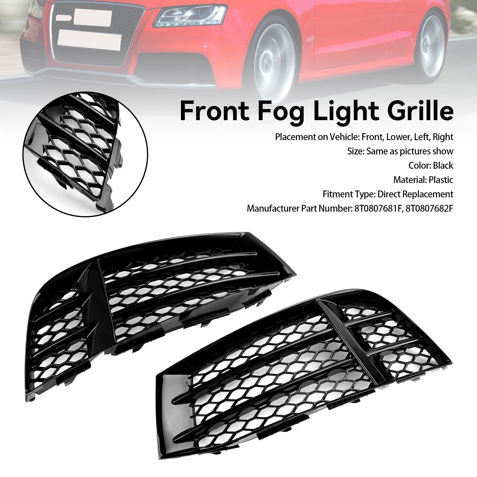 Audi 2010-2016 A5 RS5 Coupé/Sportback 8T0807681F 8T0807682F Grille de protection inférieure du feu antibrouillard du pare-chocs avant