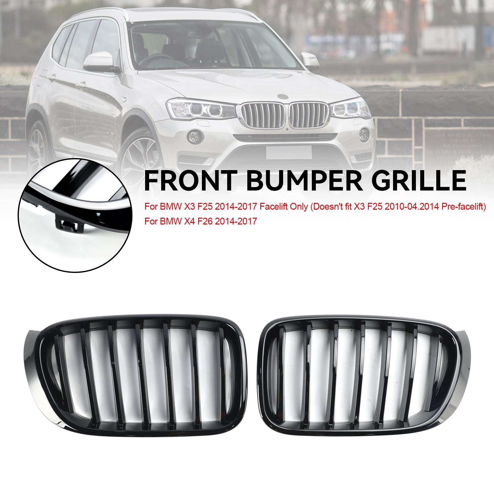 BMW X3 X4 F25 F26 2014-2017 Grille de pare-chocs avant noir brillant générique