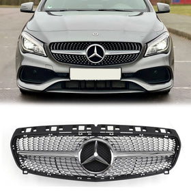 Mercedes Benz Clase CLA W117 Parrilla delantera cromada estilo diamante C117 2013-2019 con emblema de estrella