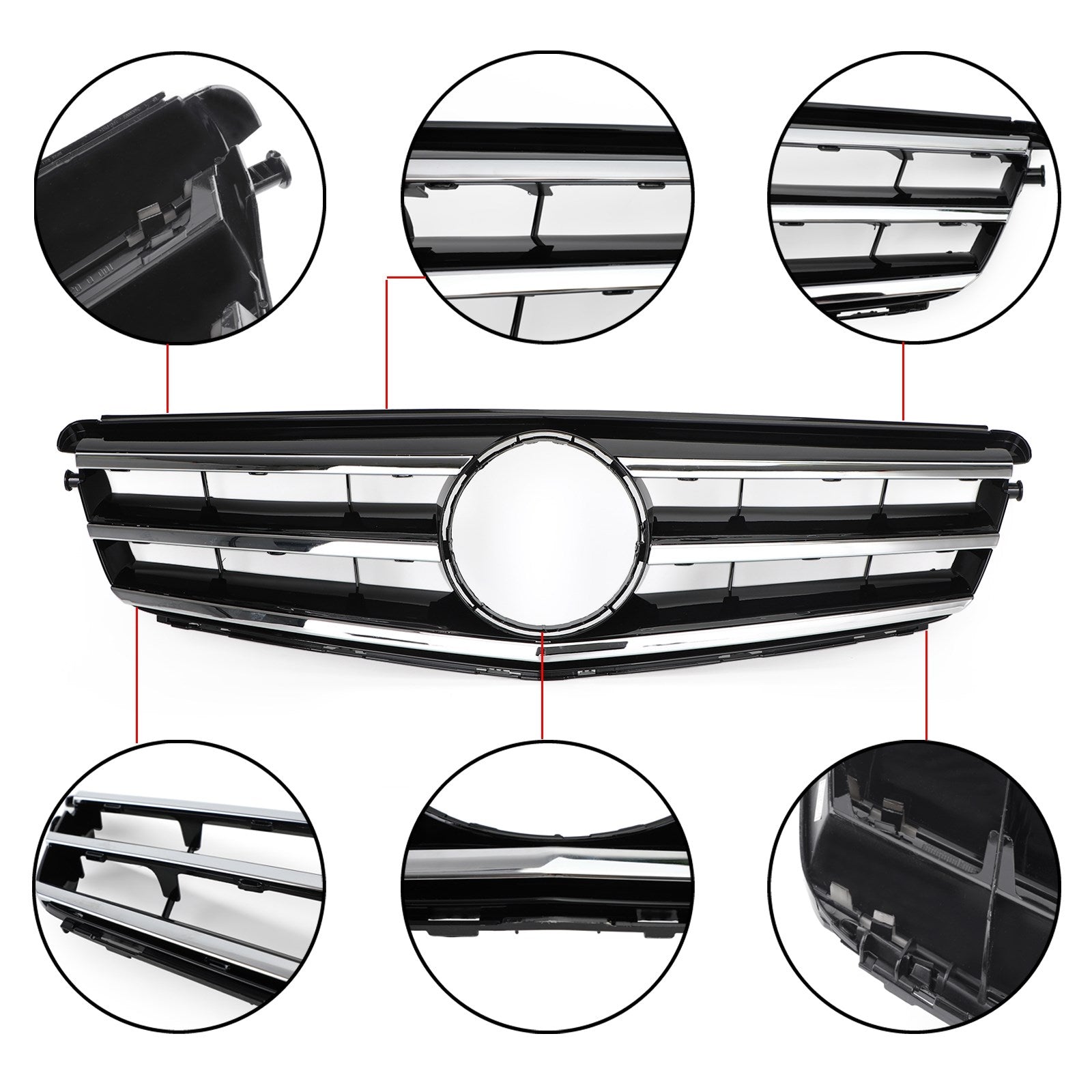 Grille de pare-chocs avant noire/chromée pour Mercedes Benz Classe C W204 C250/C300/C350 2008-2014