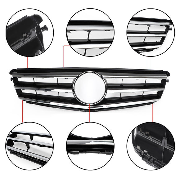 Mercedes Benz Classe C 2008-2014 W204 Grille de pare-chocs avant noire/chromée avec étoile LED pour C250/C300/C350