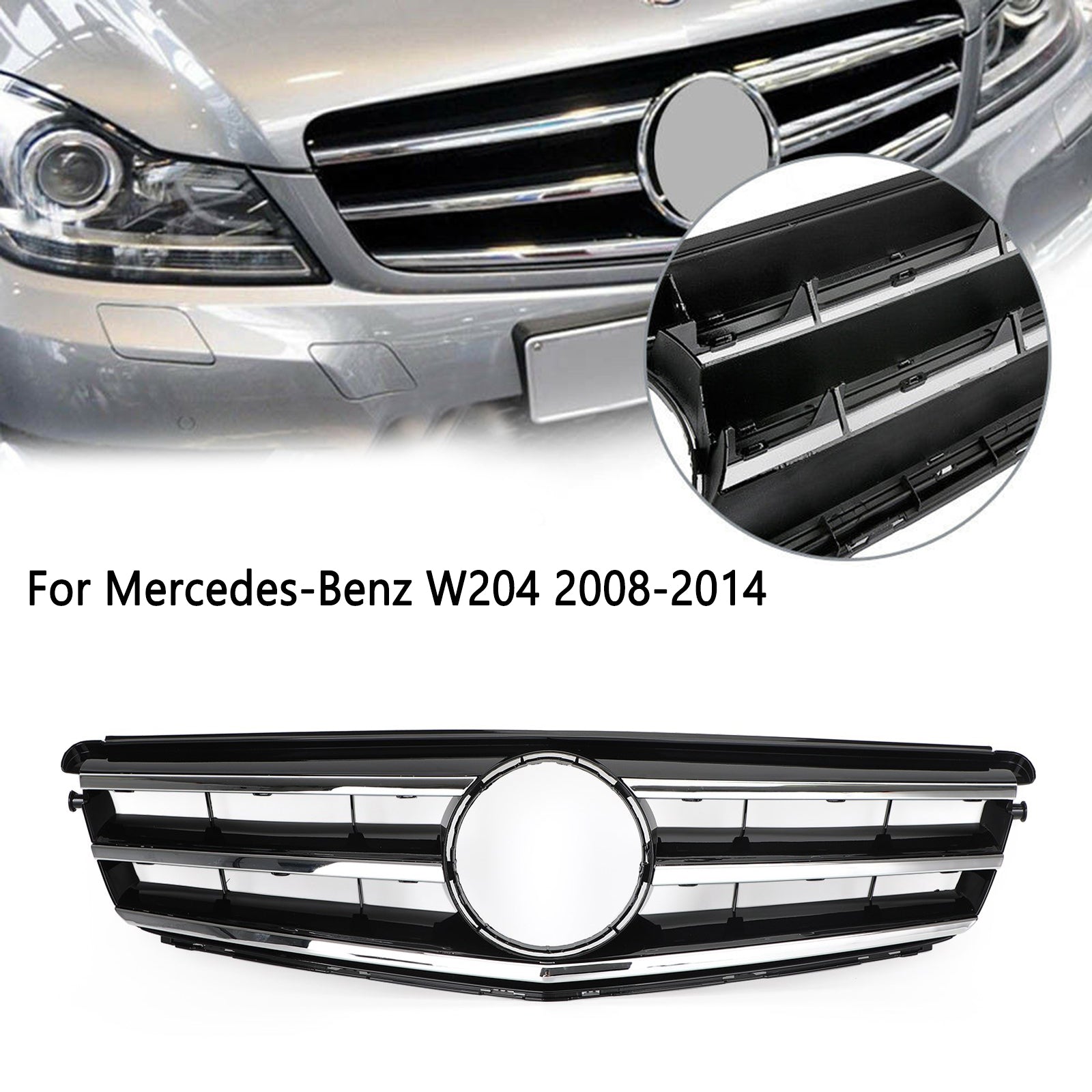 Grille de pare-chocs avant noire/chromée pour Mercedes Benz Classe C W204 C250/C300/C350 2008-2014