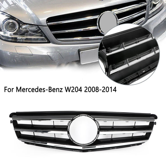 Mercedes Benz Classe C 2008-2014 W204 Grille de pare-chocs avant noire/chromée avec étoile LED pour C250/C300/C350