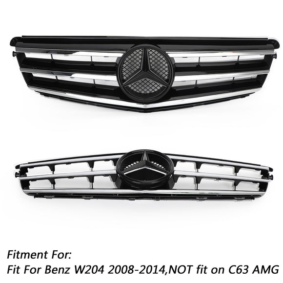 Mercedes Benz Classe C 2008-2014 W204 Grille de pare-chocs avant noire/chromée avec étoile LED pour C250/C300/C350