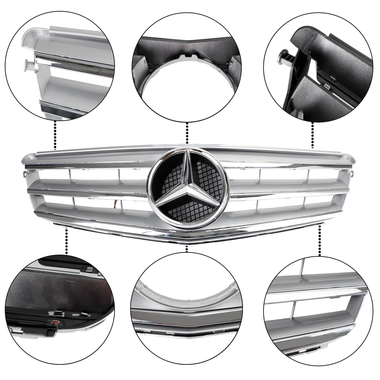 Parrilla delantera negra/cromada para Mercedes Benz Clase C W204 C250/C300/C350 2008-2014