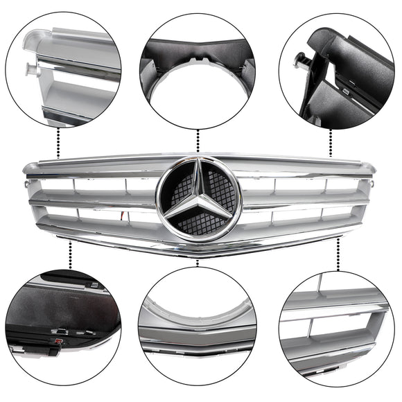 Mercedes Benz Classe C 2008-2014 W204 Grille de pare-chocs avant noire/chromée avec étoile LED pour C250/C300/C350