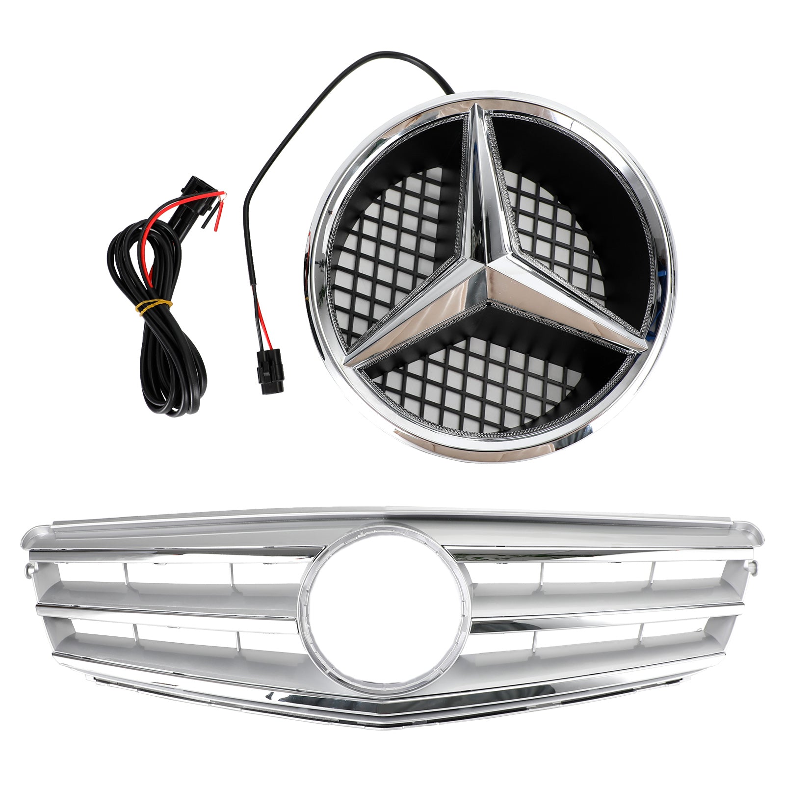 2008-2014 Mercedes Benz C Class W204 C250/C300/C350 Front Bumper Grill Black/Chrome Grille With LED Star