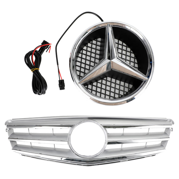 Mercedes Benz Classe C 2008-2014 W204 Grille de pare-chocs avant noire/chromée avec étoile LED pour C250/C300/C350