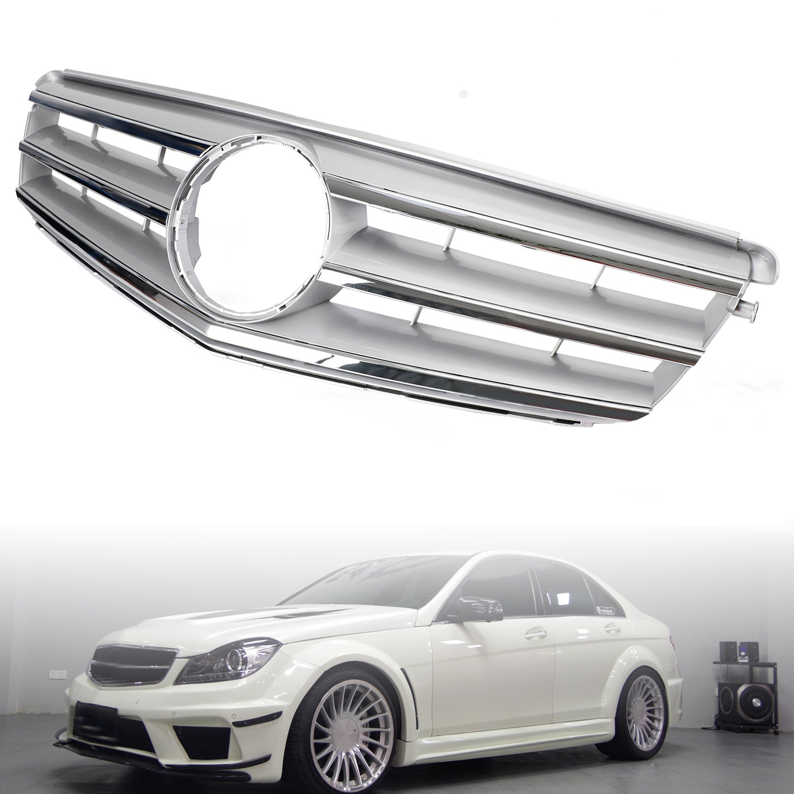 Grille de pare-chocs avant noire/chromée pour Mercedes Benz Classe C W204 C250/C300/C350 2008-2014